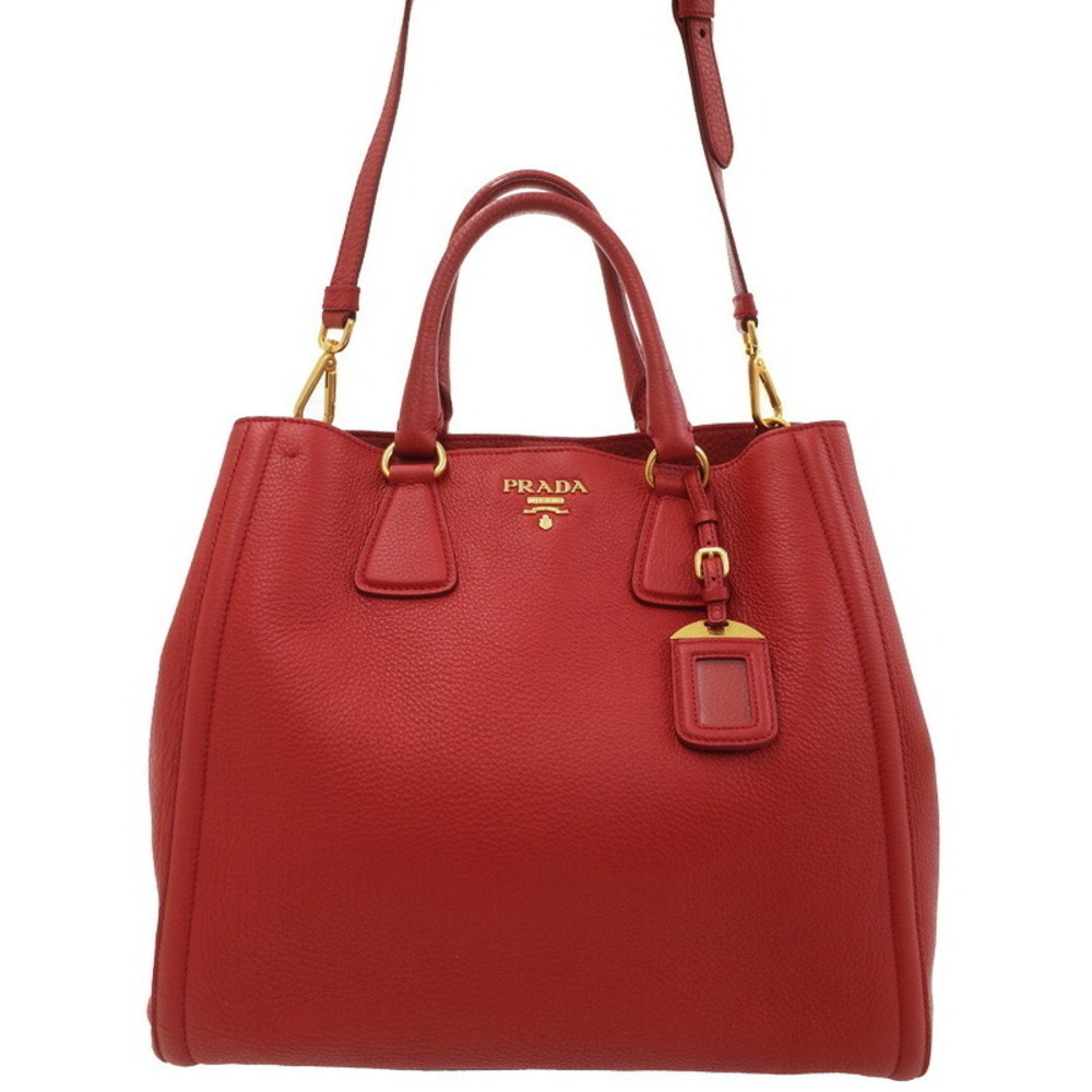 Prada Vitello Daino Open Convertible Tote 2WAY textured leather Red